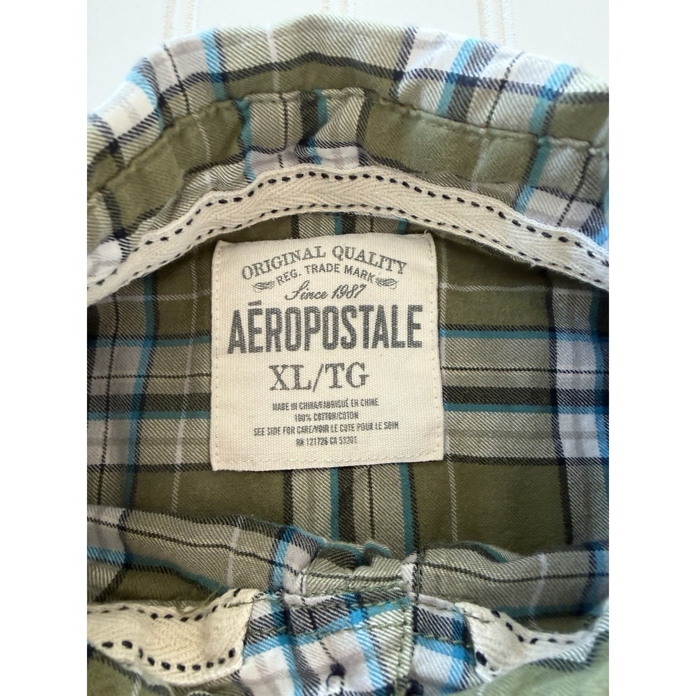 Aeropostale Men's XL Flannel Shirt • Green & Blue Plaid • 100% Cotton - Picture 3 of 8